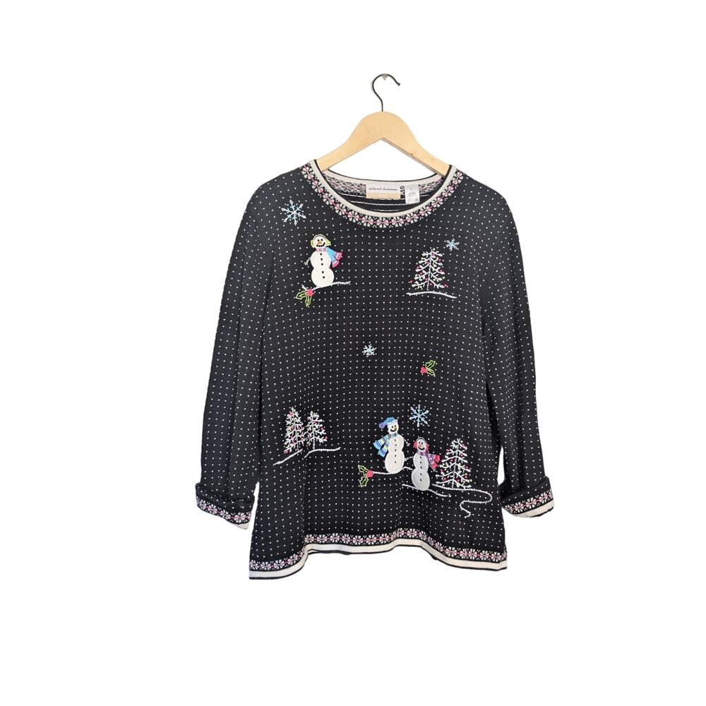Alfred Dunner Embroidered Snowmen Ugly Christmas Sweater